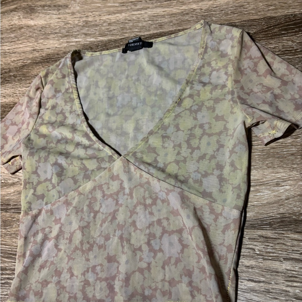 Forever 21 Gray Tan Wrap Blouse Short Sleeve